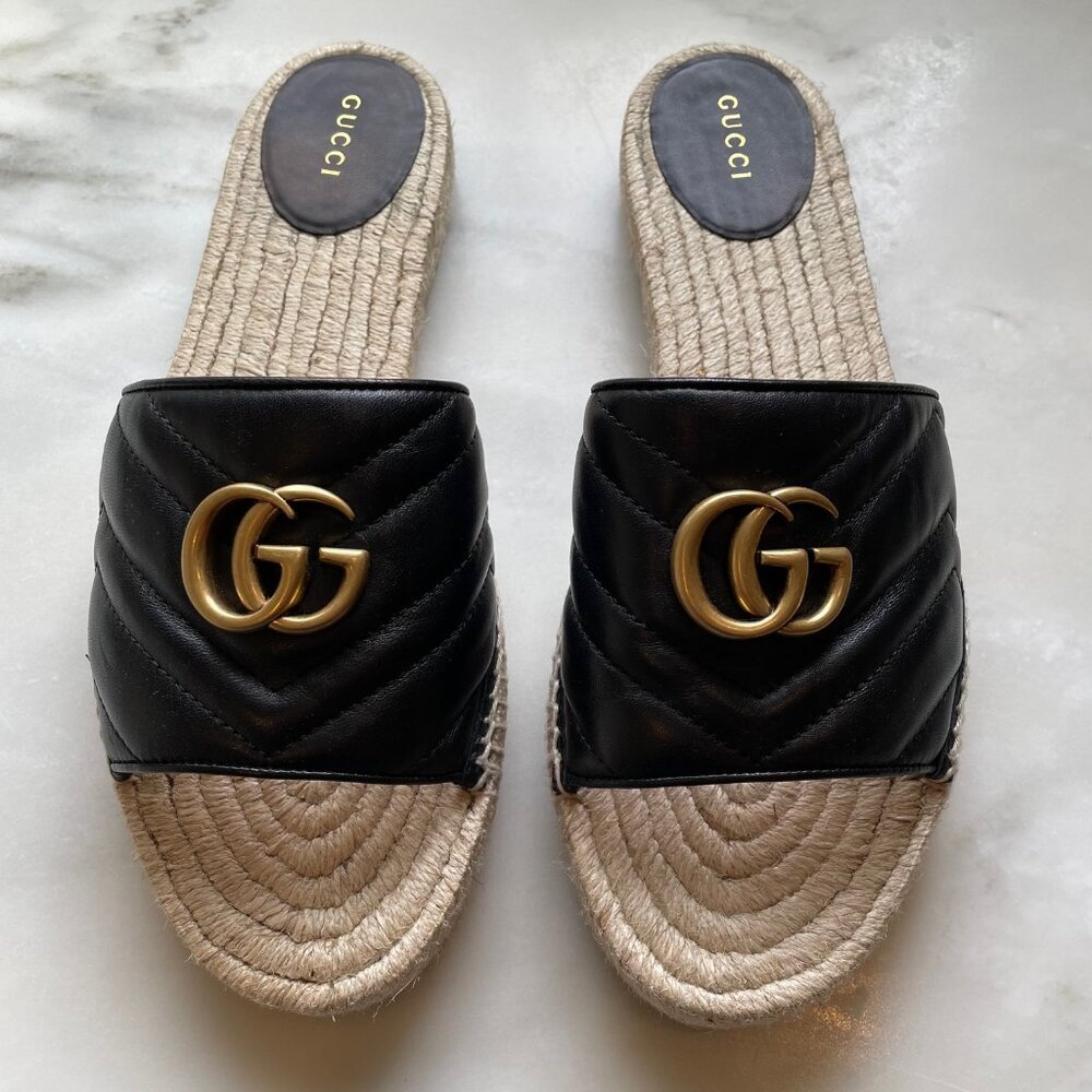 Never Worn Gucci GG Marmont Espadrille Slide Sandals in Black, size EU 41